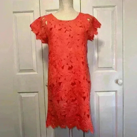 Mystree Women's Coral Lace Dress Floral Pink Size Medium - Picture 1 of 8